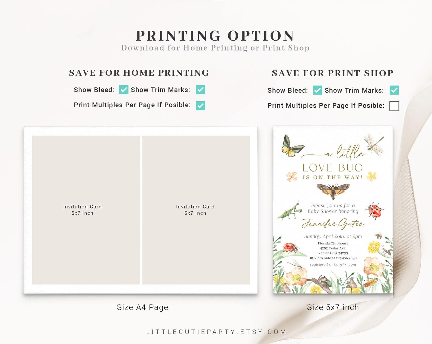 Editable Little Love Bug Baby Shower Invitations Template, Little Love Bug On the Way Invite Diaper Raffle, Books for Baby and Tag LVBBS001
