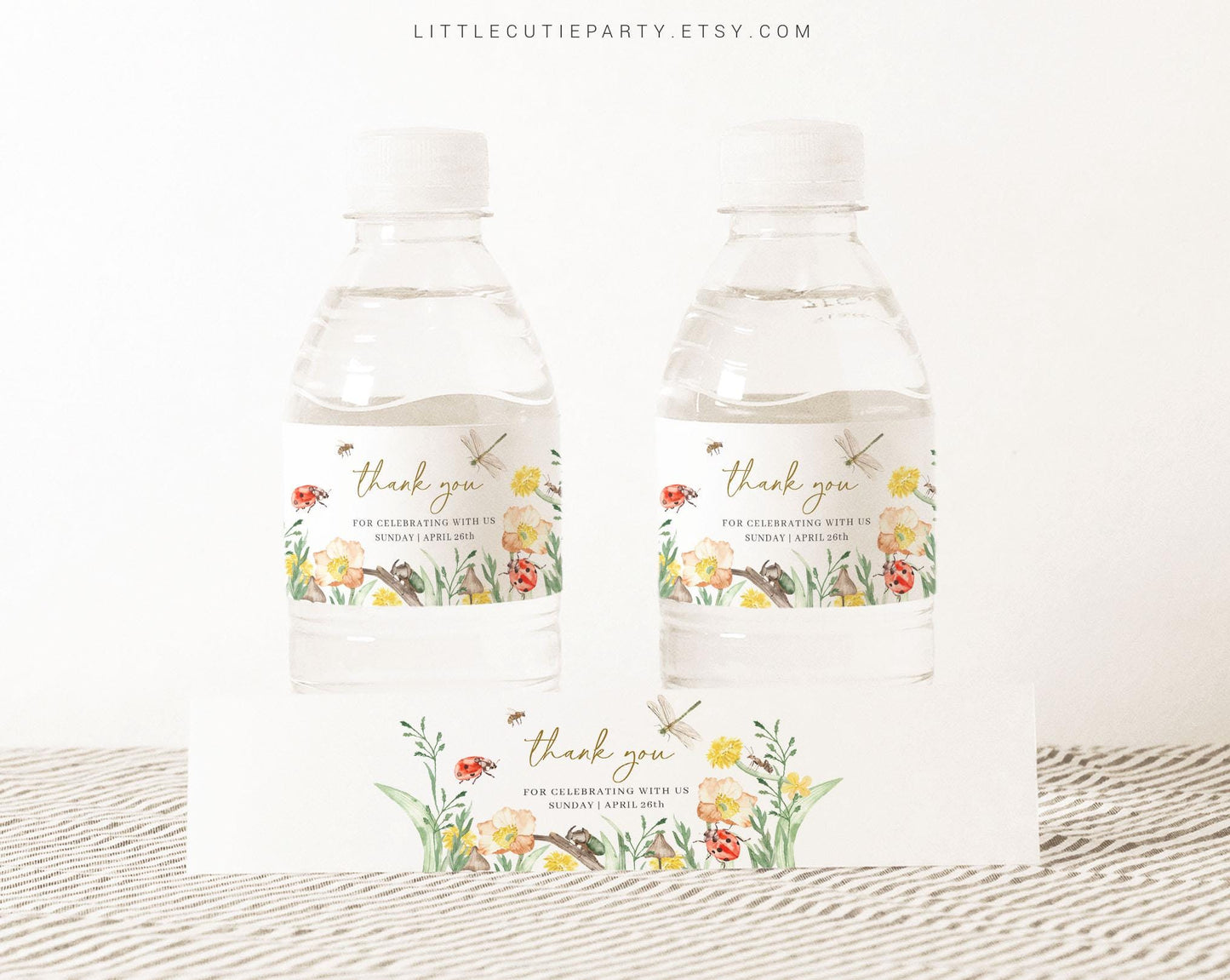 Editable Little Love Bug Baby Shower Decorations Baby Shower Water Bottle Labels, Bottle Label for Little Love Bug Party Decor LVBBS001