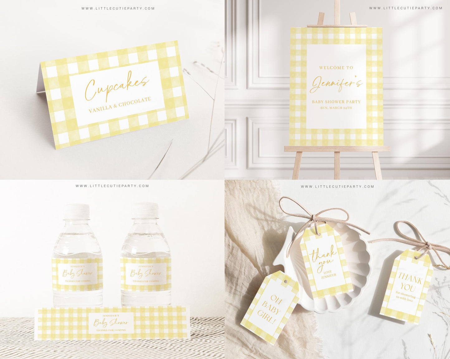 Editable Yellow Gingham Baby Shower Invitation Bundle, Yellow Baby Shower Invite with Games and Yellow Baby Shower Decor YGHBS001