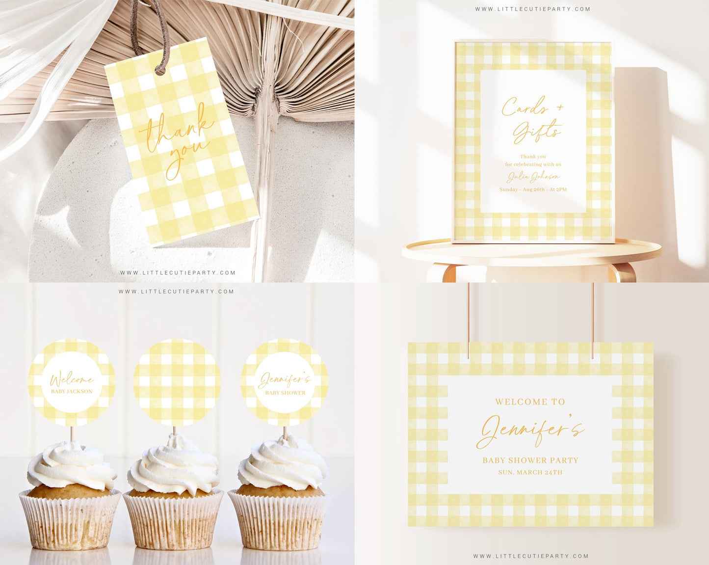 Editable Yellow Gingham Baby Shower Invitation Bundle, Yellow Baby Shower Invite with Games and Yellow Baby Shower Decor YGHBS001