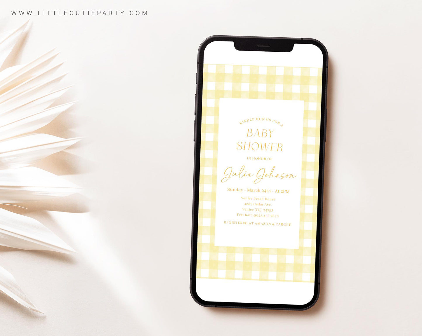 Editable Yellow Gingham Baby Shower Invite, Yellow Baby Shower Evite, Baby Shower Digital Invite for Yellow Baby Shower YGHBS001