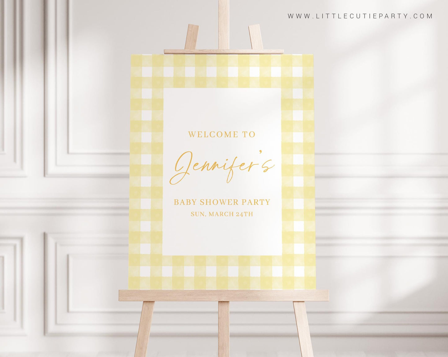 Editable Yellow Gingham Baby Shower Welcome Sign, Yellow Baby Shower Sign, Welcome Board, Welcome Template Shower Decoration YGHBS001