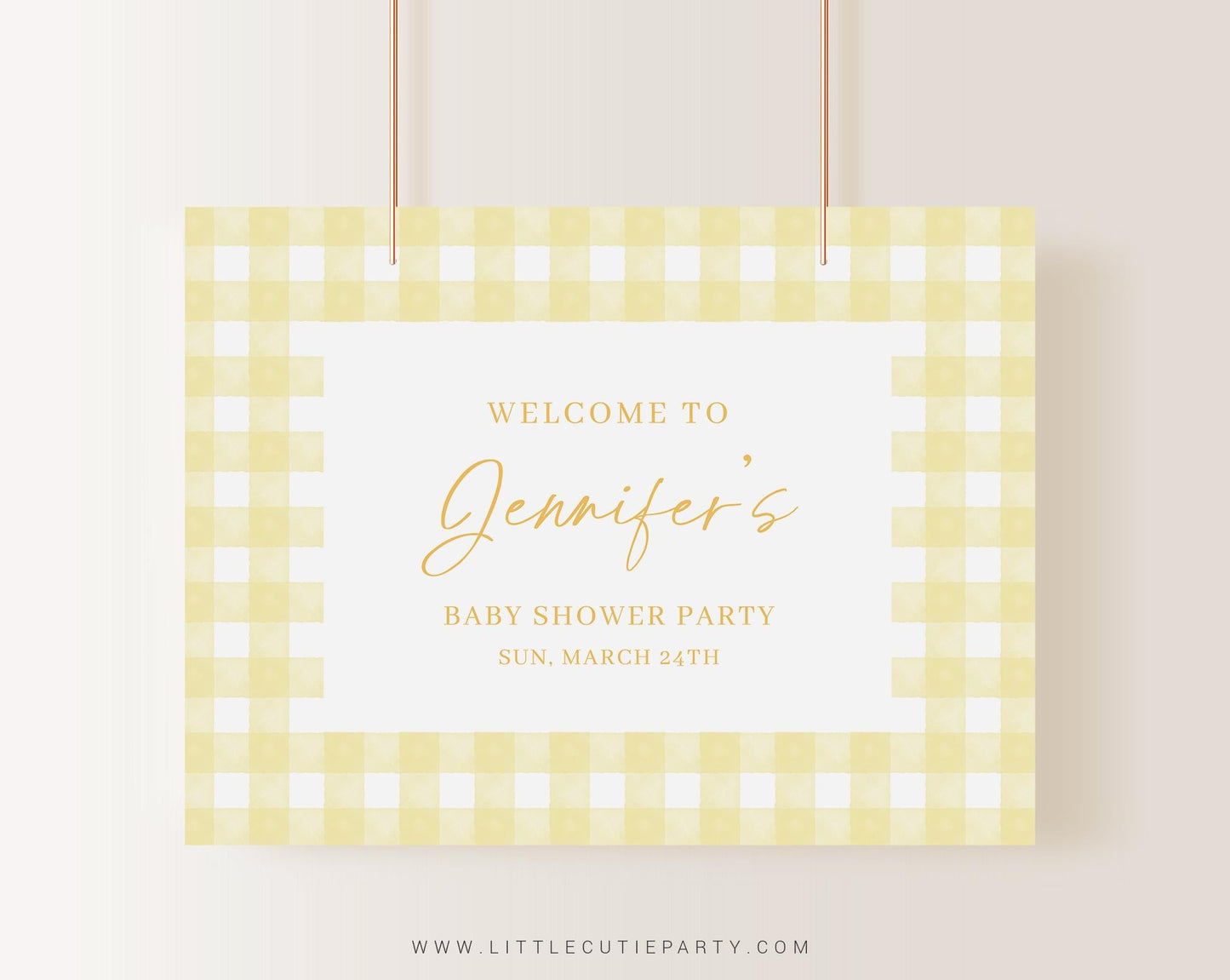 Editable Yellow Gingham Baby Shower Backdrop, Yellow Baby Shower Banner, Shower Sign for Yellow Gingham Banner Welcome Sign YGHBS001