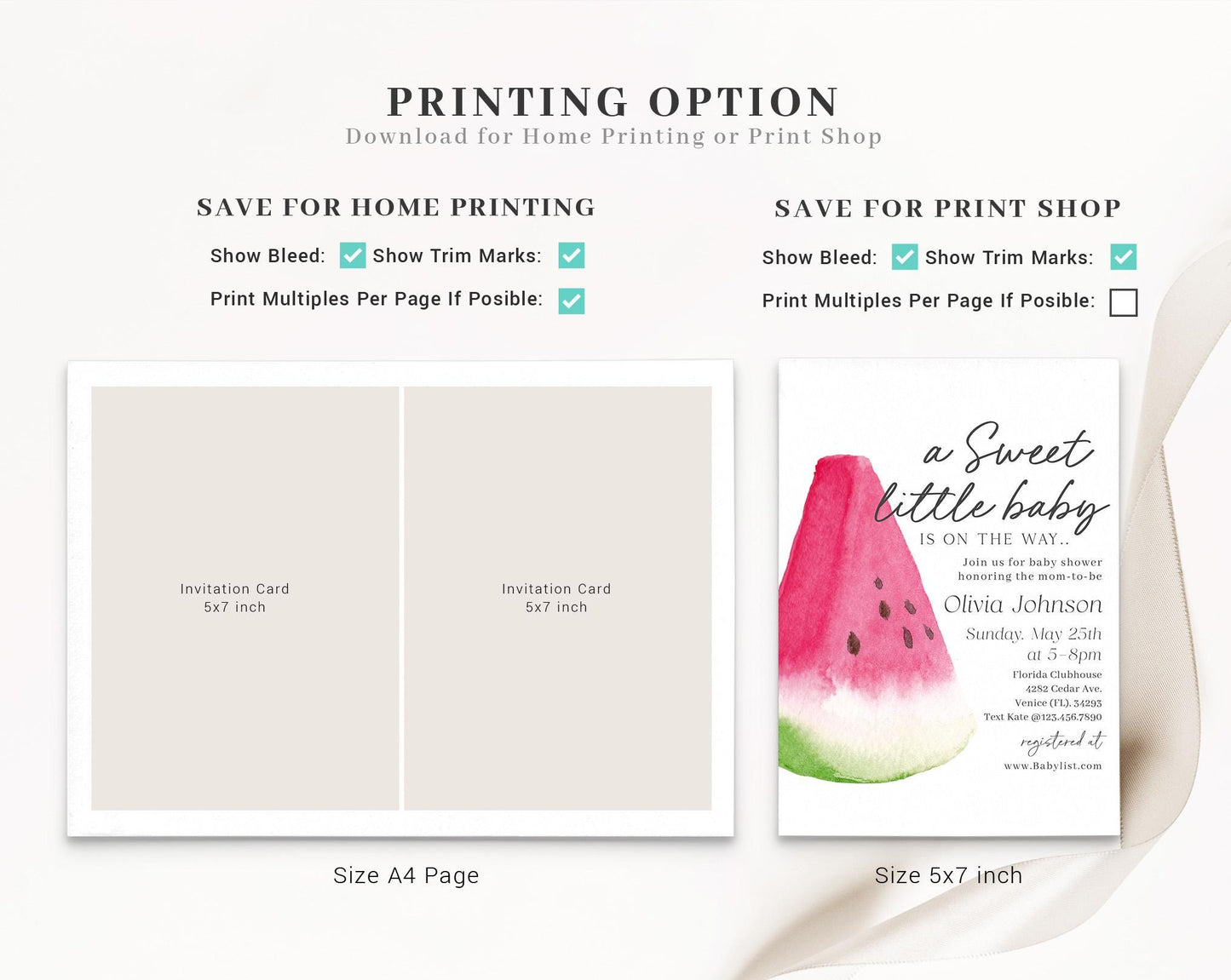 Editable Watermelon Baby Shower Invitation, Watermelon Invite with Diaper Raffle, Books for Baby Boy and Gift Tag WTMBS002