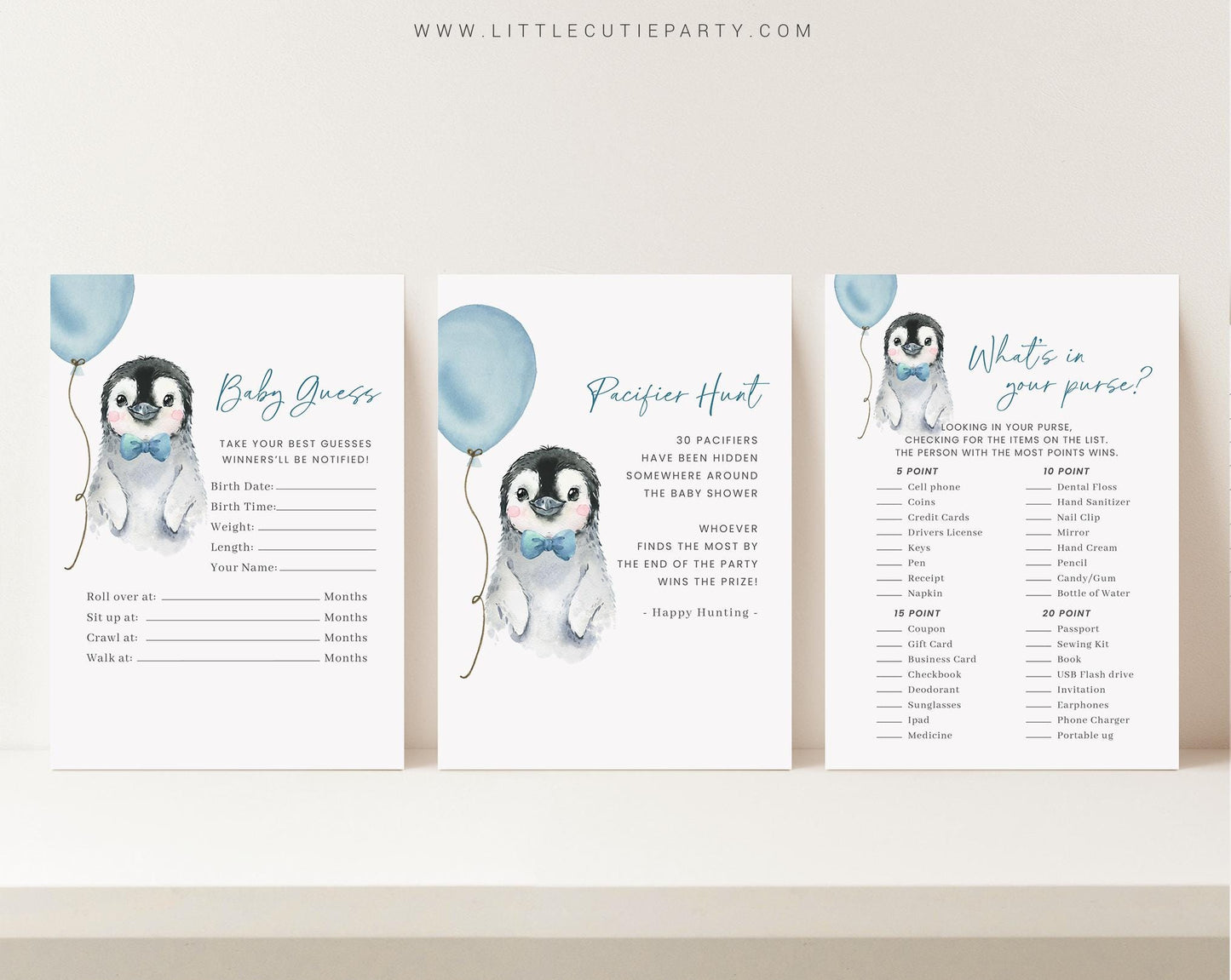 10 Editable Blue Penguin Baby Shower Games, Baby Boy Shower Games Bundle, Penguin Boy Set Neutral Baby Shower Party Games PENGBS002