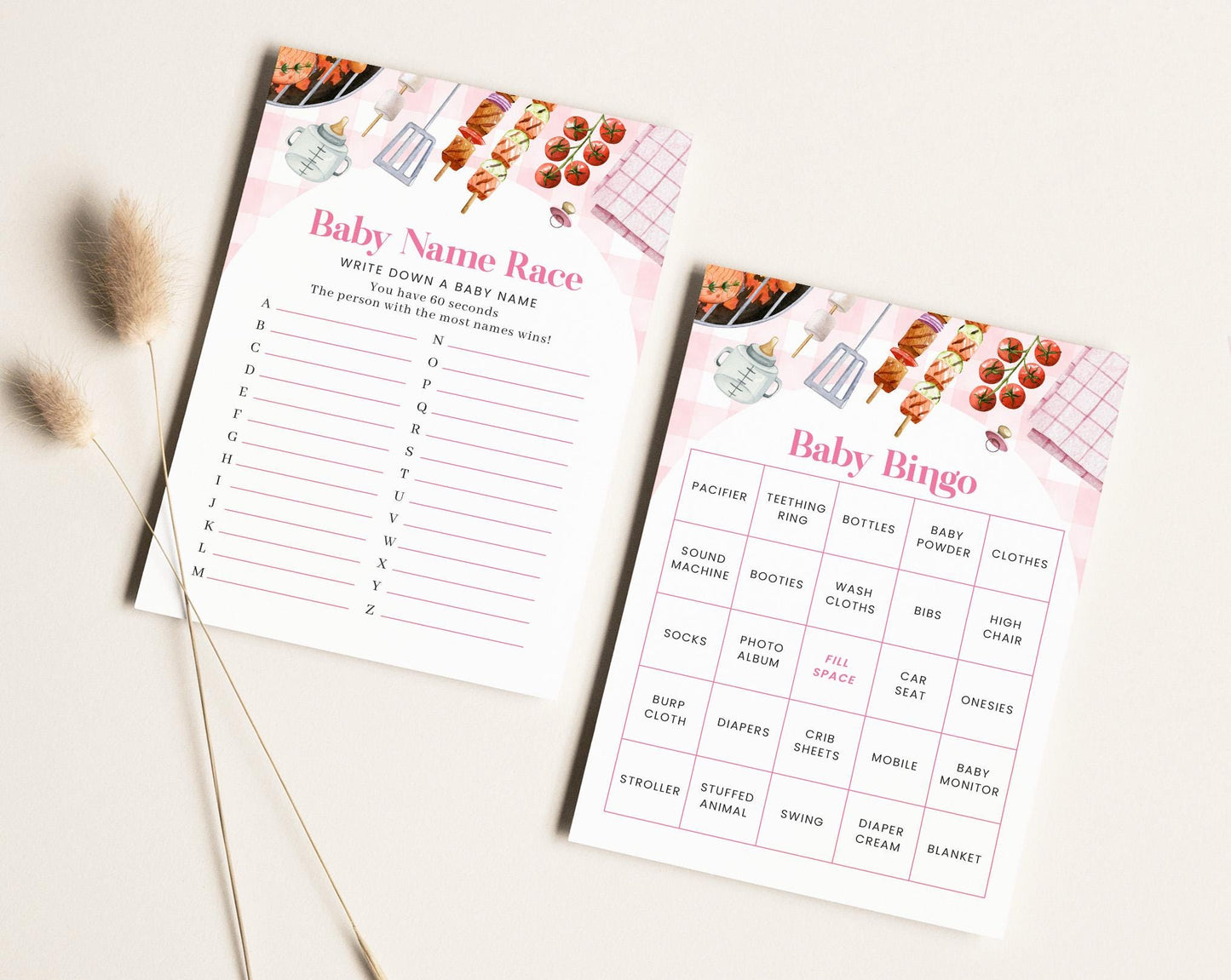 10 Editable Babyq Baby Pink Shower Games, BBQ Baby Shower Pink Games Bundle, Baby Q Girl Baby Set Baby Shower Party Games BBQBS003