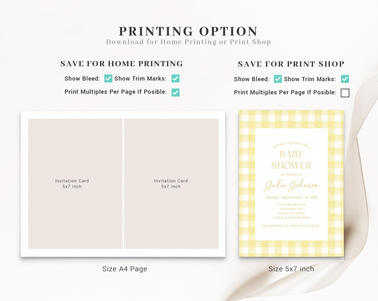 Editable Yellow Gingham Baby Shower Invitation, Yellow Baby Shower Invite, Yellow Shower with Diaper Raffle, Books and Tag YGHBS001
