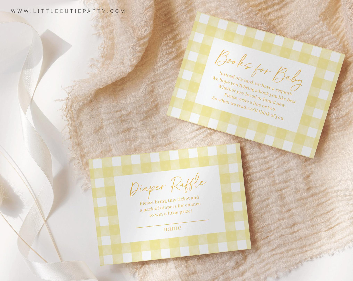Editable Yellow Gingham Baby Shower Invitation, Yellow Baby Shower Invite, Yellow Shower with Diaper Raffle, Books and Tag YGHBS001