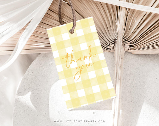 Editable Yellow Gingham Baby Shower Invitation, Yellow Baby Shower Invite, Yellow Shower with Diaper Raffle, Books and Tag YGHBS001
