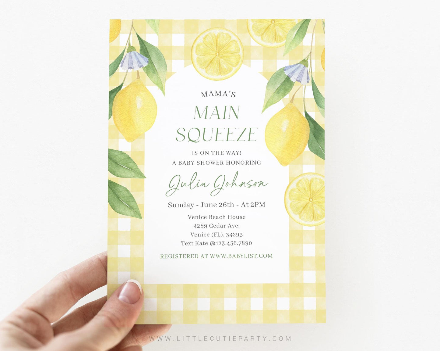 Editable Mamas Main Squeeze Baby Shower Invitation, Main Squeeze Baby Shower Invite with Diaper Raffle, Books for Baby and Tag LMNBS003