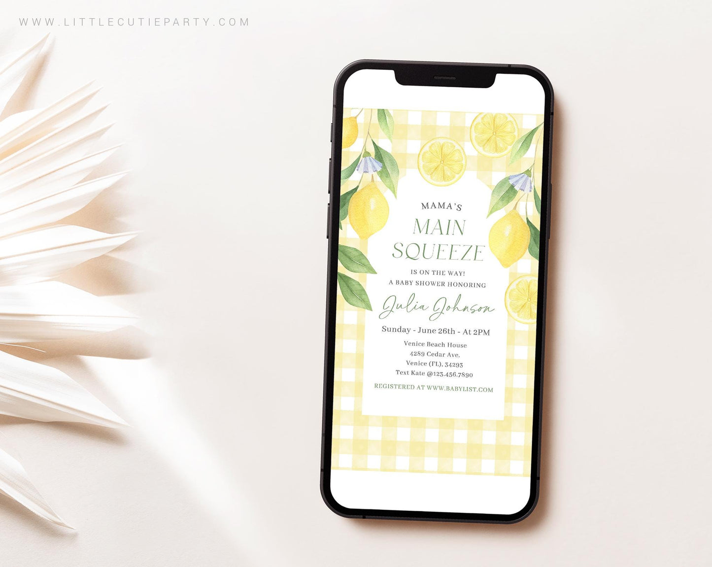 Editable Mama Main Squeeze Invite Set, Lemon Baby Shower Invite Digital, Evite Digital Invitation Set LMNBS003