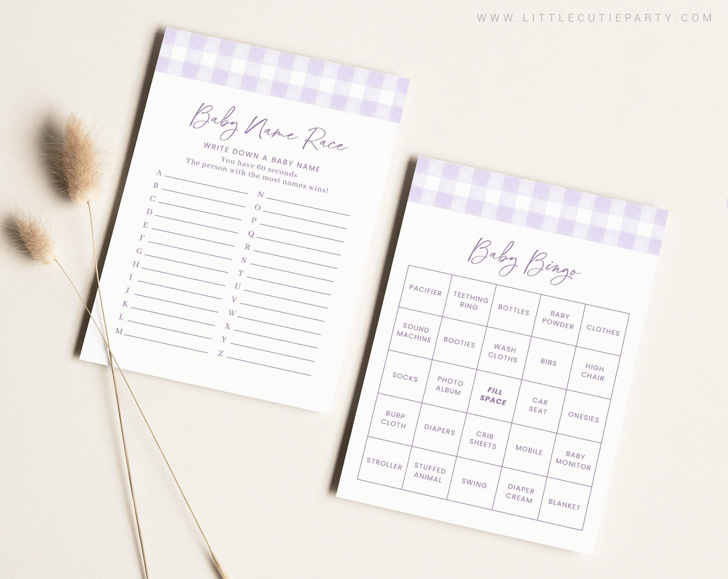 10 Editable Purple Gingham Baby Shower Games, Purple Baby Shower Games Bundle, Purple Gingham Set Lavender Gingham Party Games PGHBS001