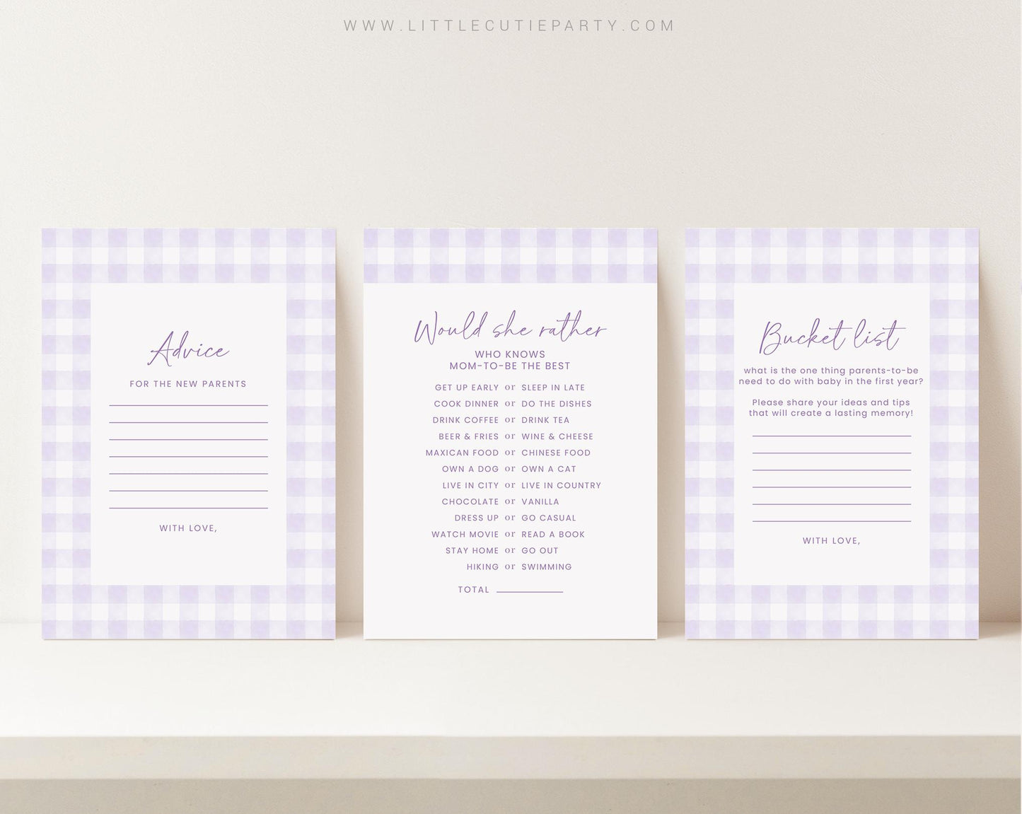 10 Editable Purple Gingham Baby Shower Games, Purple Baby Shower Games Bundle, Purple Gingham Set Lavender Gingham Party Games PGHBS001