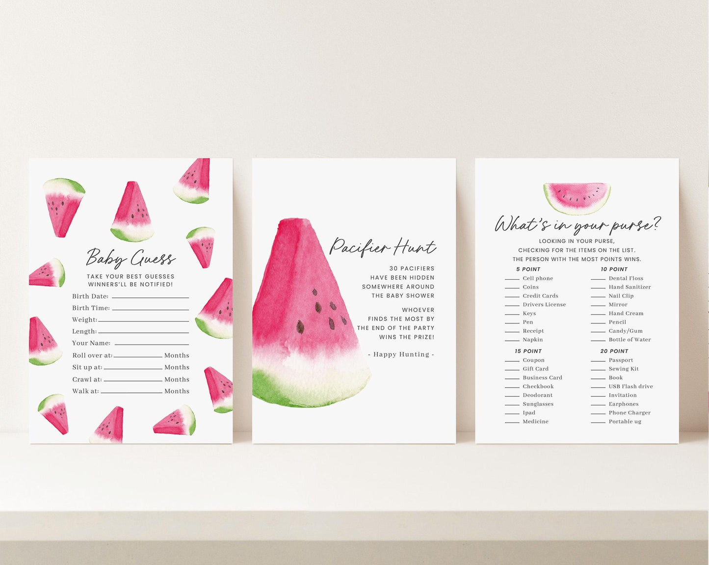 10 Editable Watermelon Baby Shower Games, Watermelon Baby Shower Games Bundle, Watermelon Games Baby Shower Activities WTMBS002