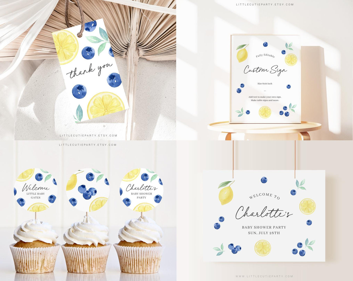 Editable Blueberry Lemon Baby Shower Bundle, Blueberry Lemon Baby Shower Decorations, with Games Bundle and All Decorations BLEMBS001