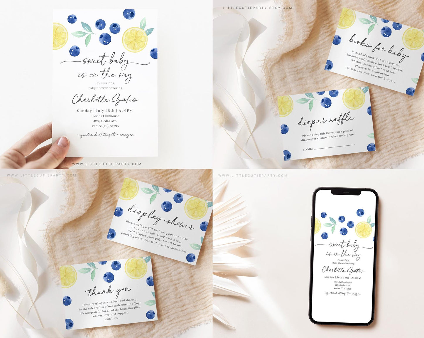 Editable Blueberry Lemon Baby Shower Bundle, Blueberry Lemon Baby Shower Decorations, with Games Bundle and All Decorations BLEMBS001