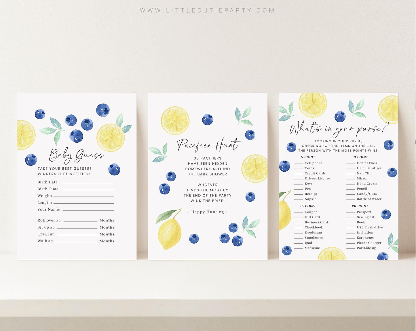10 Editable Blueberry Lemon Baby Shower Games, Berry Sweet Baby Shower Games, Baby Shower Game Bundle, Blueberry Lemon Theme BLEMBS001