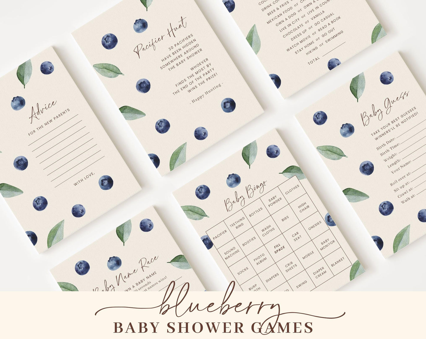 Editable Blueberry Baby Shower Bundle, Blueberry Baby Shower Decorations, with Games Bundle and All Decorations BLUEBS002