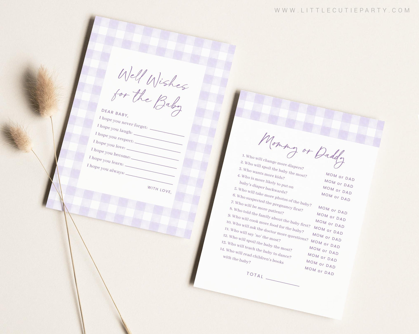 10 Editable Purple Gingham Baby Shower Games, Purple Baby Shower Games Bundle, Purple Gingham Set Lavender Gingham Party Games PGHBS001