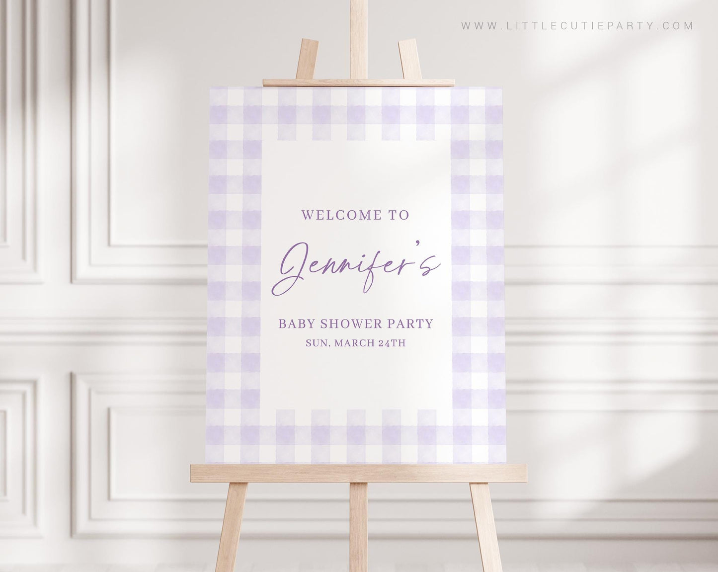 Editable Purple Gingham Baby Shower Welcome Sign, Purple Baby Shower Sign, Welcome Board, Welcome Template Shower Decoration PGHBS001