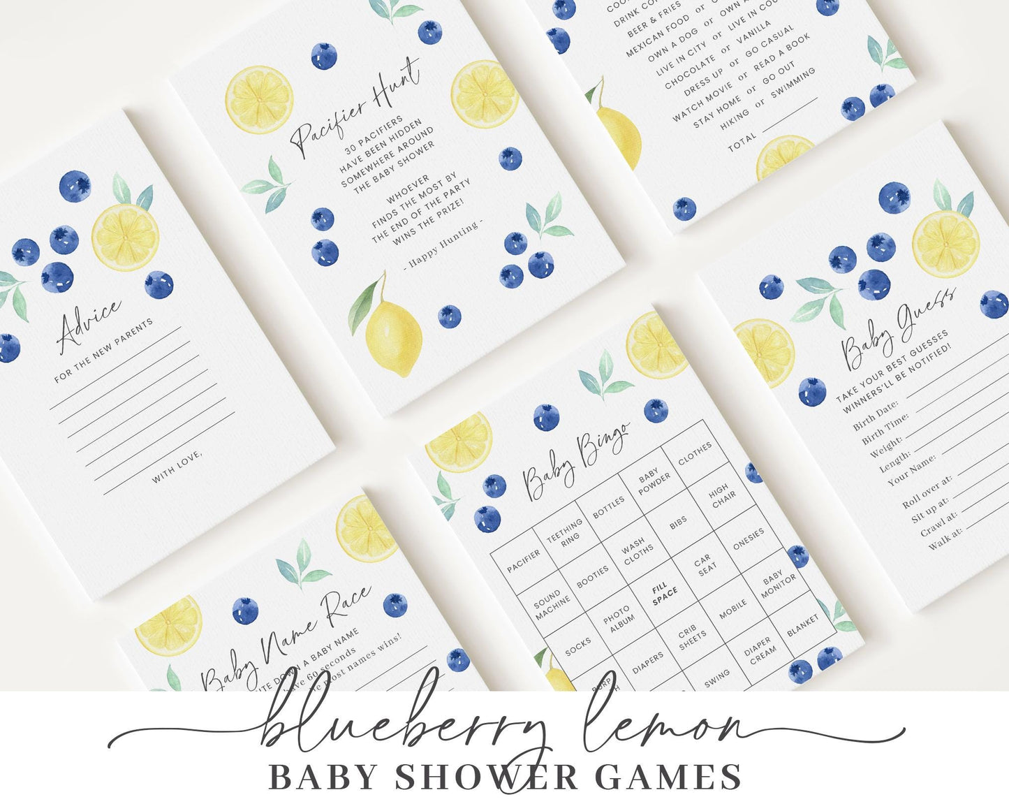 Editable Blueberry Lemon Baby Shower Bundle, Blueberry Lemon Baby Shower Decorations, with Games Bundle and All Decorations BLEMBS001