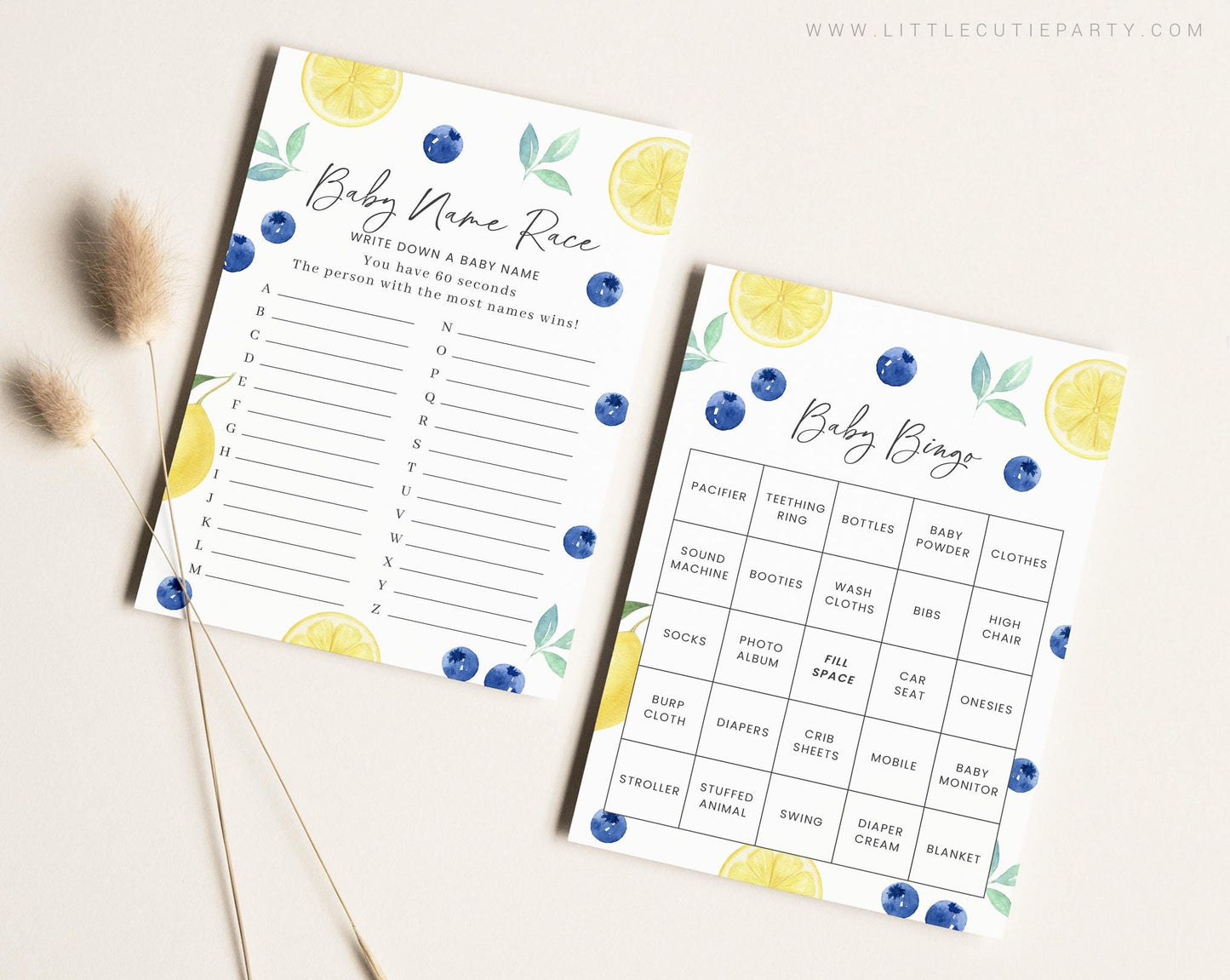 10 Editable Blueberry Lemon Baby Shower Games, Berry Sweet Baby Shower Games, Baby Shower Game Bundle, Blueberry Lemon Theme BLEMBS001