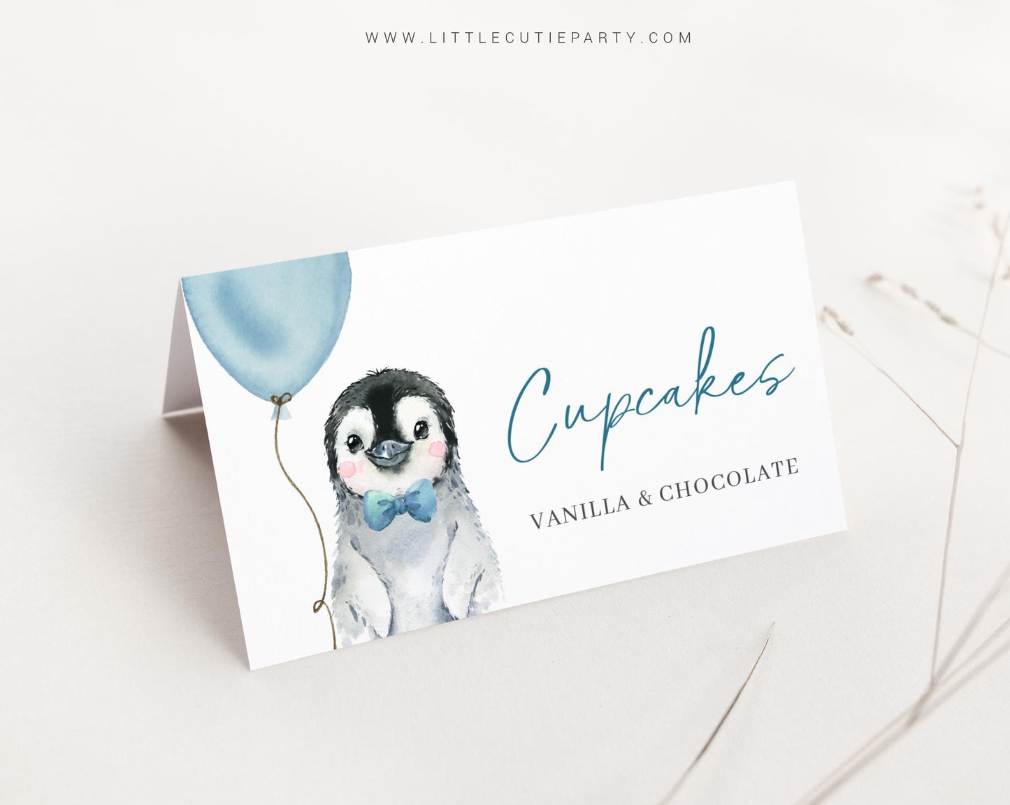 Editable Blue Penguin Baby Shower Food Labels, Food Tent cards, Folded Food Cards for Penguin Baby Shower Decorations Theme PENGBS002