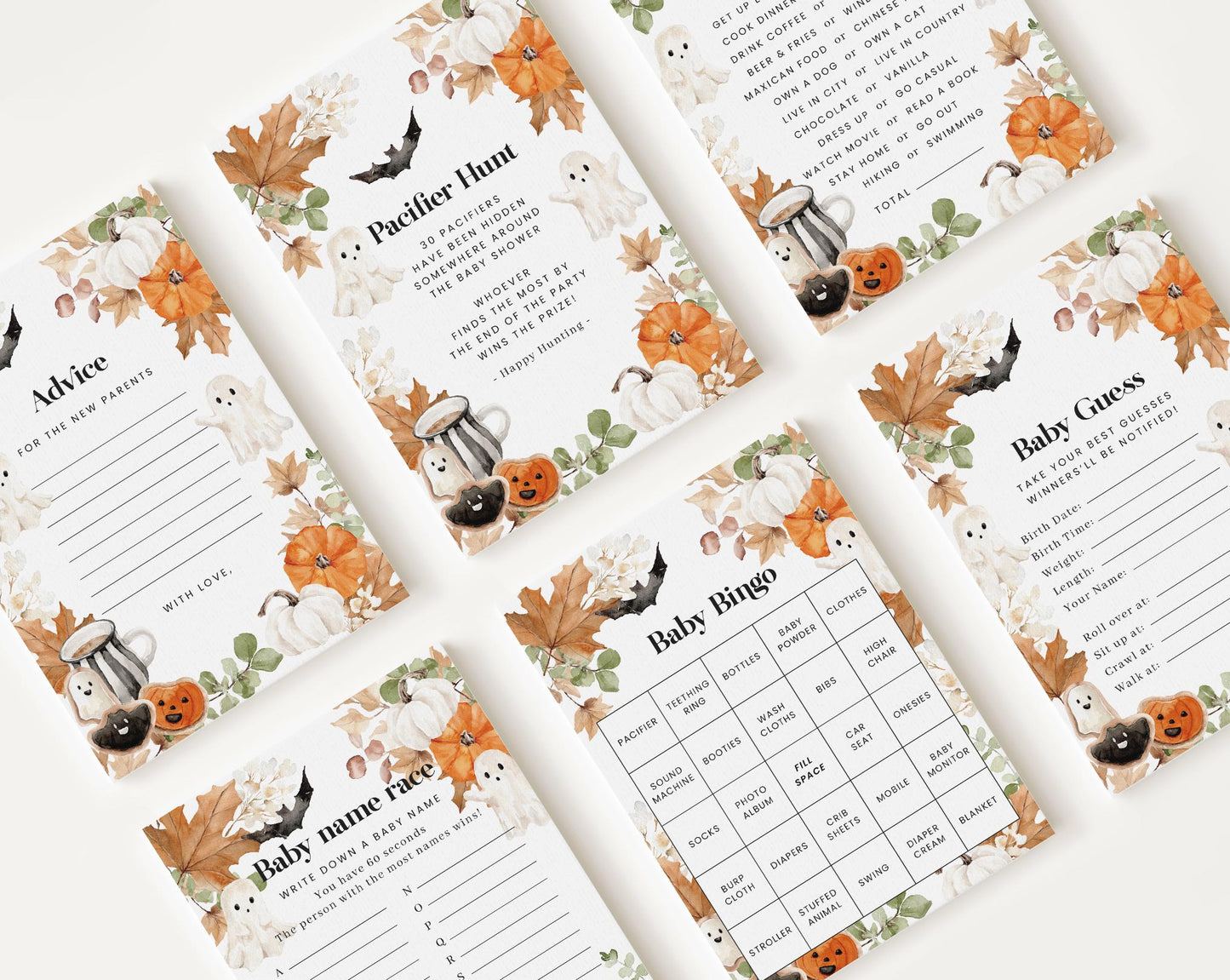 10 Editable Little Boo Baby Shower Games Bundle, Halloween Baby Shower Games Bundle, Spooky Baby Shower Games HAWBS004