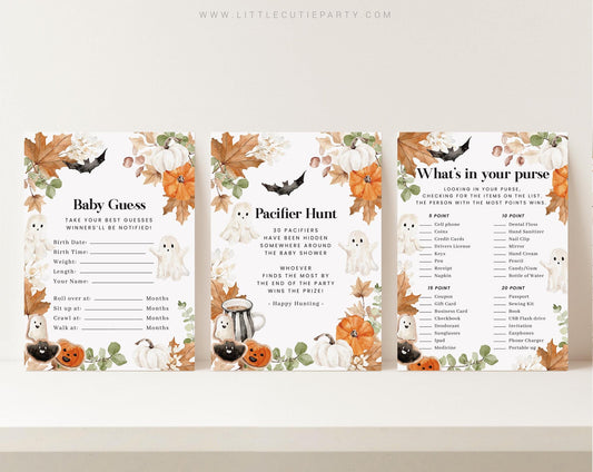 10 Editable Little Boo Baby Shower Games Bundle, Halloween Baby Shower Games Bundle, Spooky Baby Shower Games HAWBS004