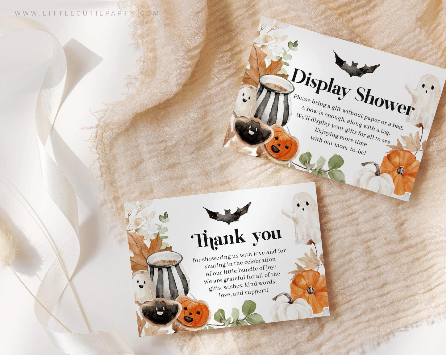 Editable Little Boo is Almost Due Thank you Card, Halloween Baby Shower Display Card for Little Boo Baby Shower Decor HAWBS004