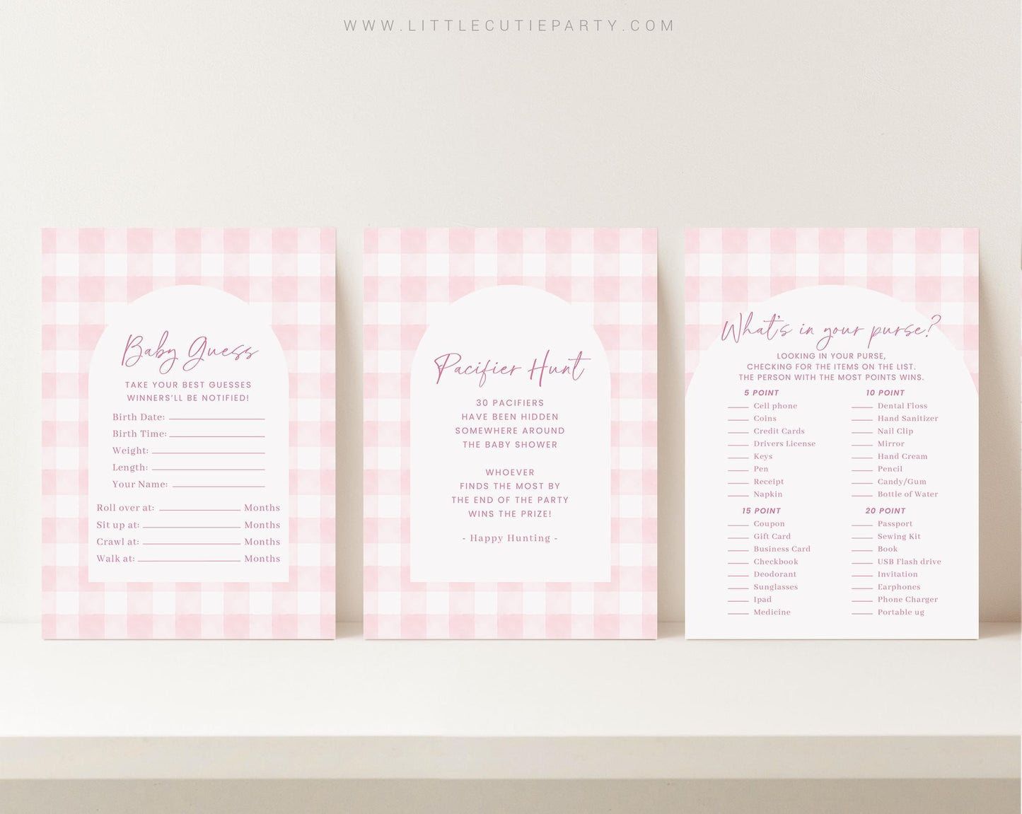 10 Editable Pink Gingham Baby Shower Games, Baby Girl Shower Games Bundle, Pink Bow Baby Game Bundle Set Neutral Baby Shower Games PGHBS002