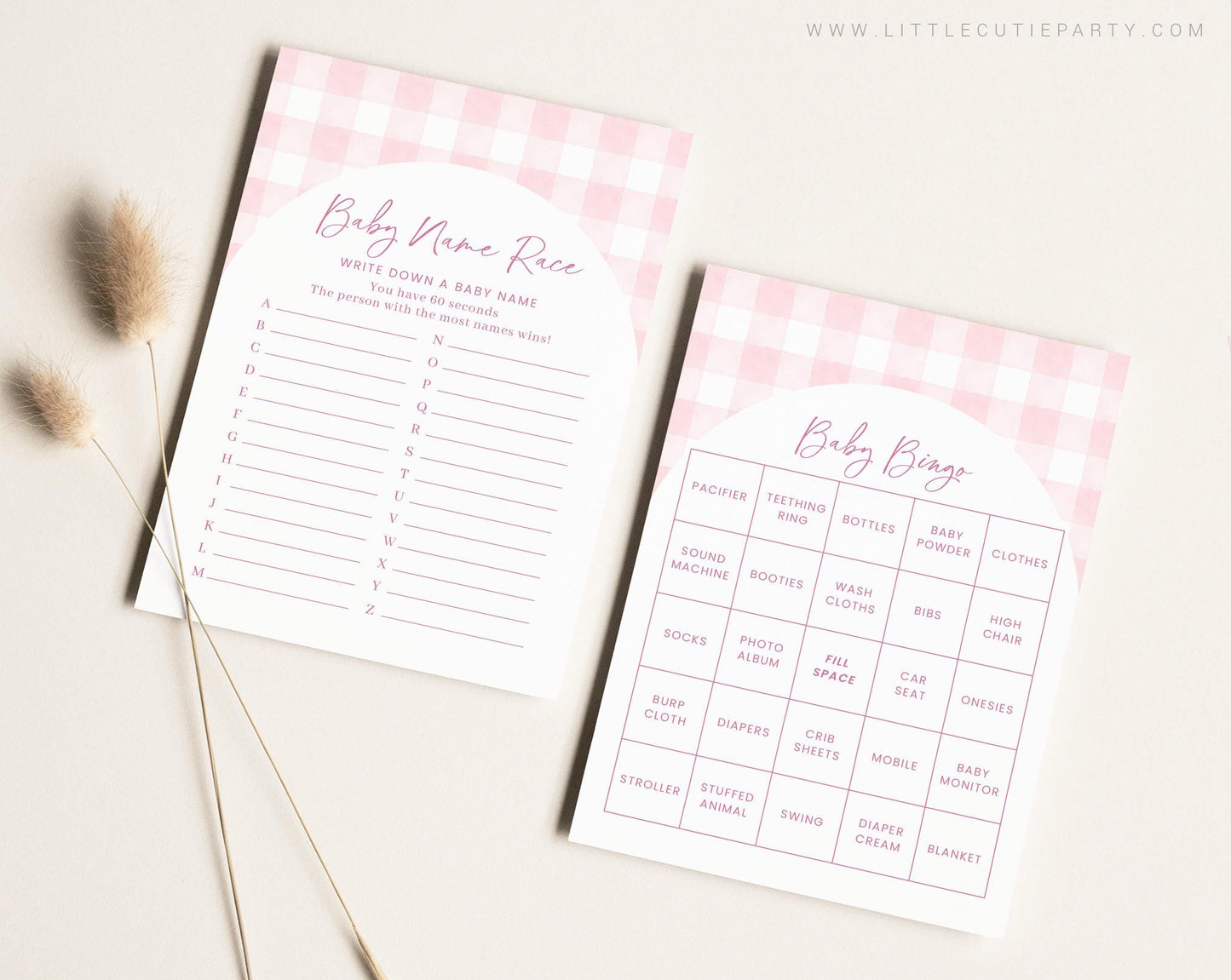 10 Editable Pink Gingham Baby Shower Games, Baby Girl Shower Games Bundle, Pink Bow Baby Game Bundle Set Neutral Baby Shower Games PGHBS002