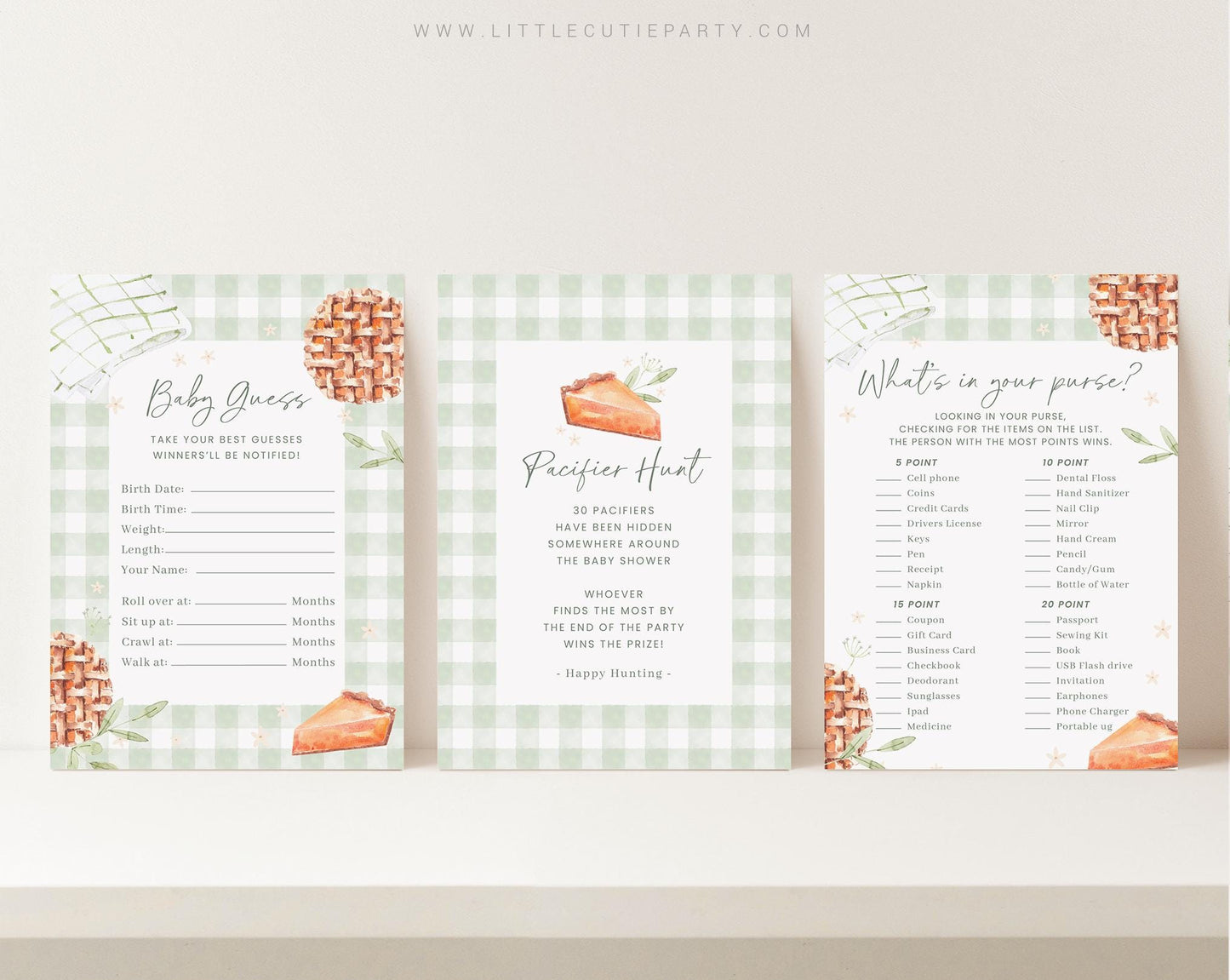 10 Editable Cutie Pie Baby Shower Games Bundle, Little Cutie Pie Sage Green Baby Shower Games, Thanksgiving Baby Shower Games CTPBS003