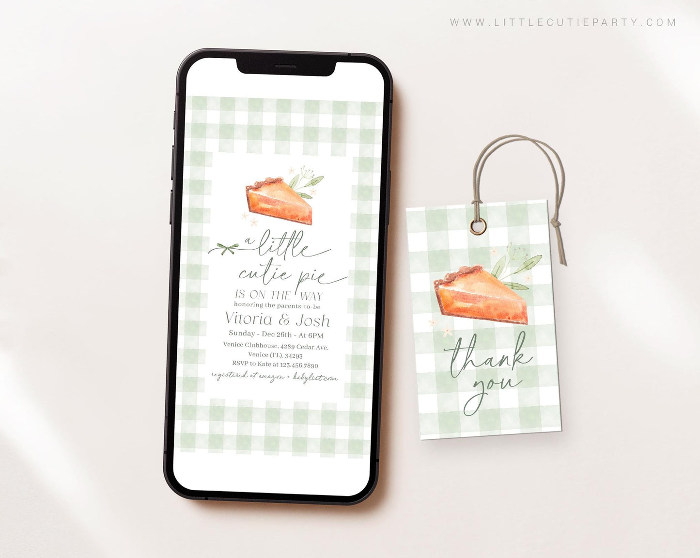 Editable Cutie Pie Digital Invite, Cutie Pie Sage Green Baby Shower Invite, Cutie Pie is On the Way Baby Shower Digital Invitation CTPBS003