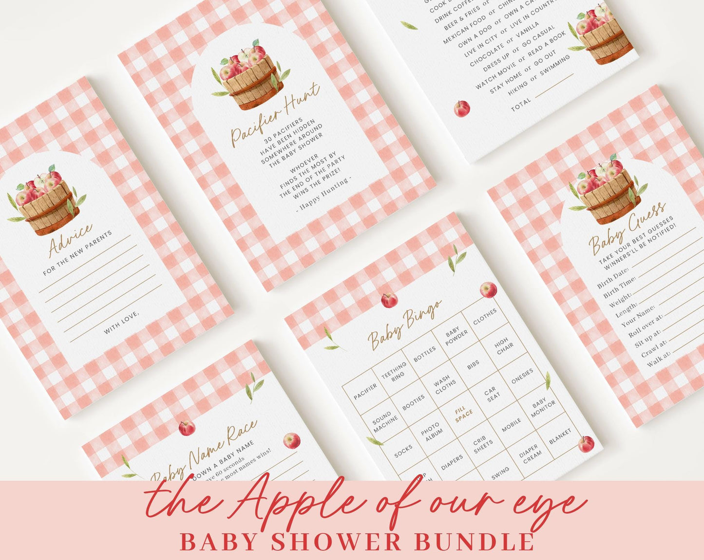 Editable Apple of Our Eye Bundle, Apple of Our Eye Baby Shower Bundle with Fall Baby Shower Games Bundle and Decor APPBS001