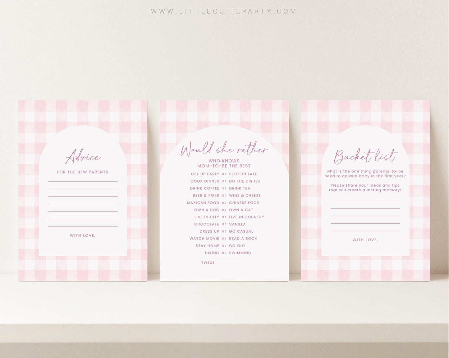 10 Editable Pink Gingham Baby Shower Games, Baby Girl Shower Games Bundle, Pink Bow Baby Game Bundle Set Neutral Baby Shower Games PGHBS002