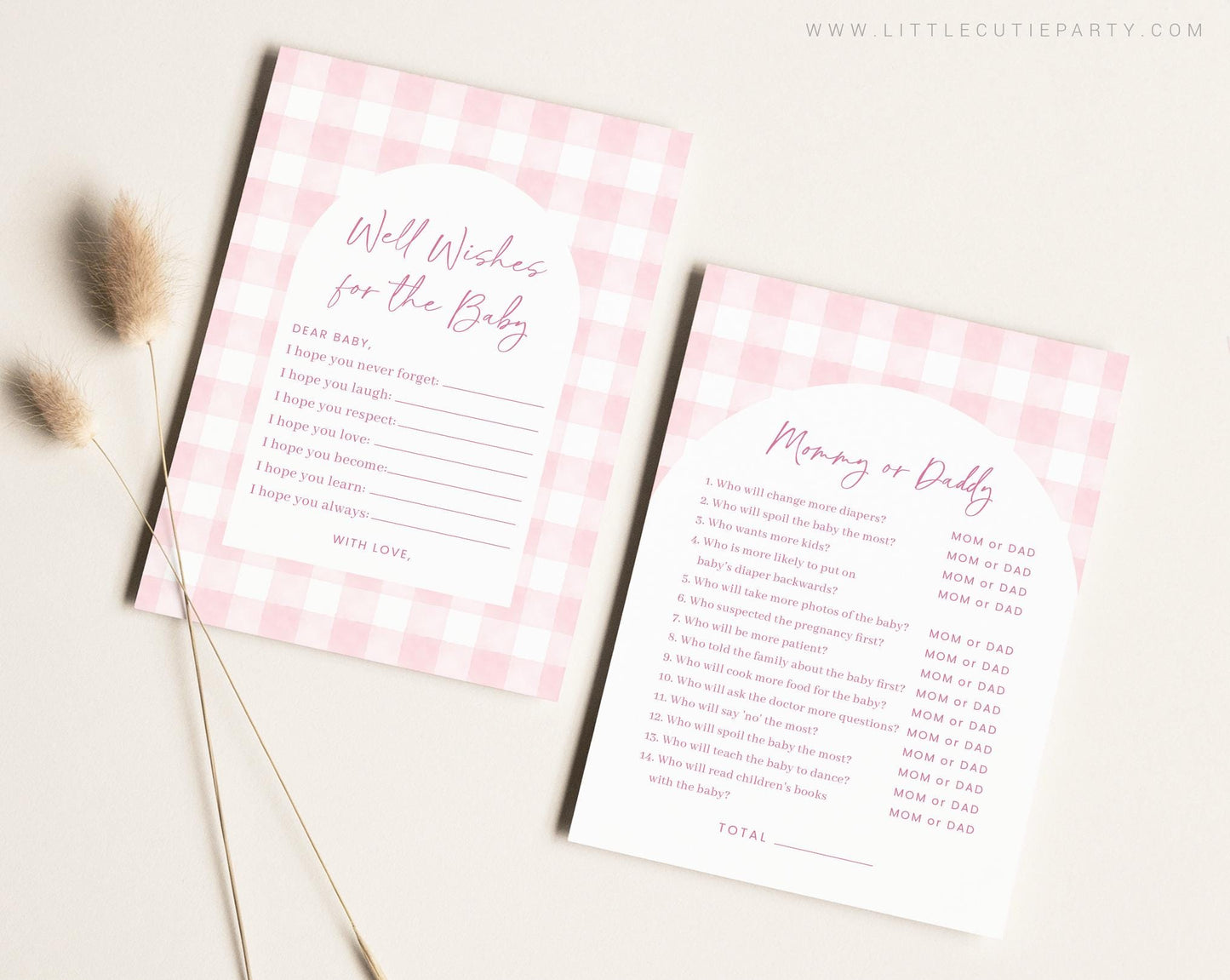 10 Editable Pink Gingham Baby Shower Games, Baby Girl Shower Games Bundle, Pink Bow Baby Game Bundle Set Neutral Baby Shower Games PGHBS002