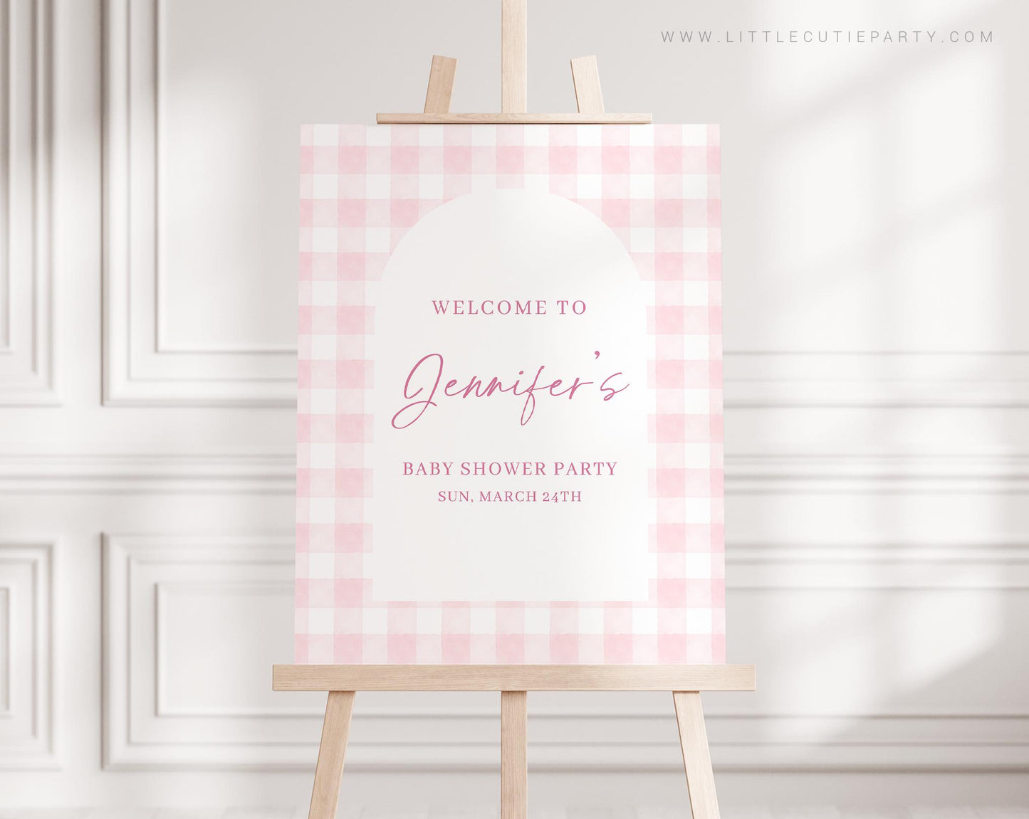 Editable Pink Gingham Baby Shower Welcome Sign, Pink Bow Baby Shower Sign, Welcome Board, Welcome Template Shower Decoration PGHBS002