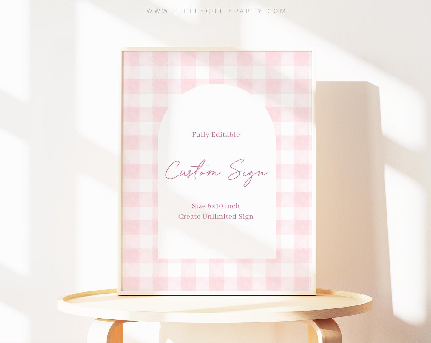 Editable Pink Gingham Baby Shower Sign, Custom Sign Template for Baby Shower Party with Pink Bow Gingham Baby Shower Theme PGHBS002