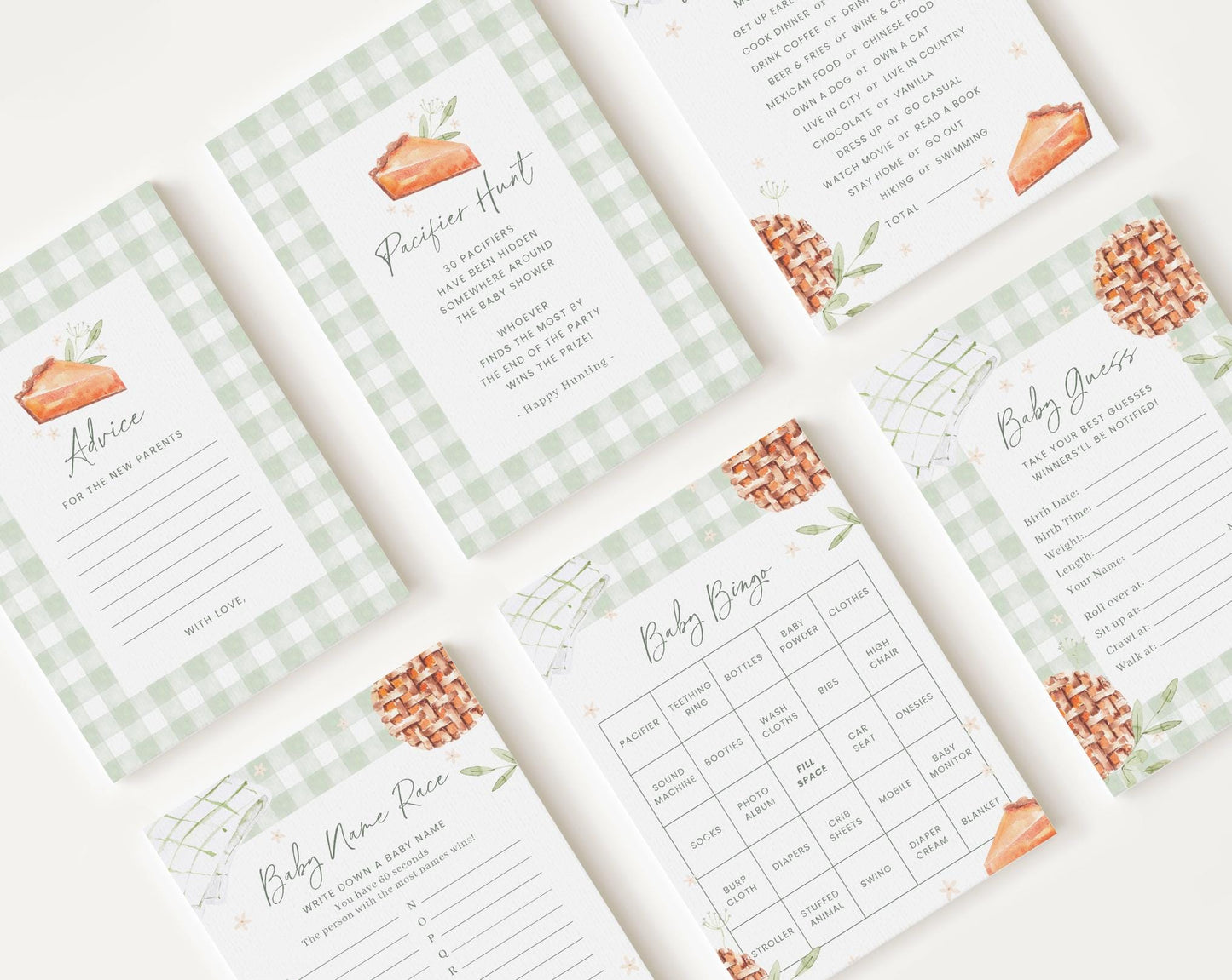 10 Editable Cutie Pie Baby Shower Games Bundle, Little Cutie Pie Sage Green Baby Shower Games, Thanksgiving Baby Shower Games CTPBS003