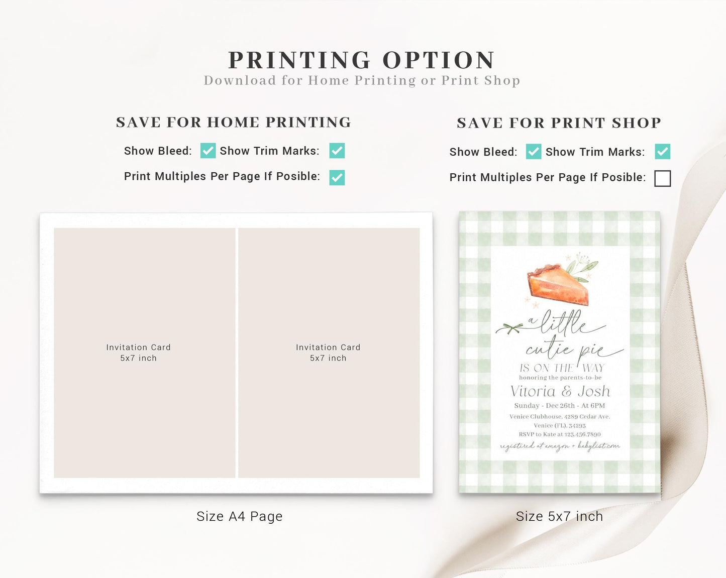 Editable Cutie Pie Baby Shower Invitation, Our Little Cutie Pie Sage Green Invitation with Diaper Raffle, Books for Baby and Tag CTPBS003