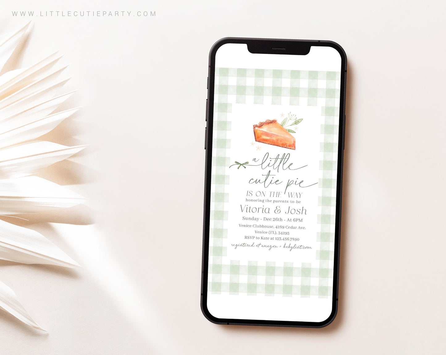 Editable Cutie Pie Digital Invite, Cutie Pie Sage Green Baby Shower Invite, Cutie Pie is On the Way Baby Shower Digital Invitation CTPBS003
