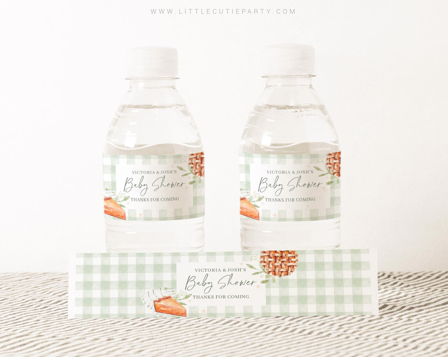 Editable Cutie Pie Baby Shower Water Bottle Labels, Sage Green Bottle Label for Thanksgiving Baby Shower Theme Decorations CTPBS003