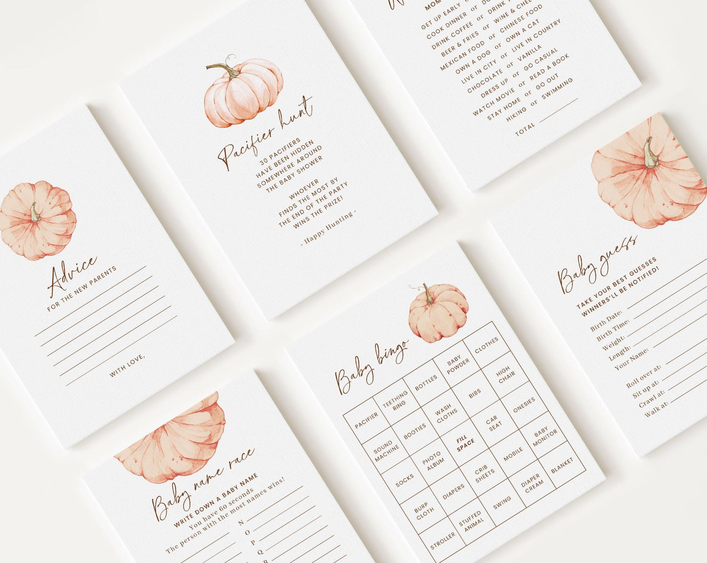 10 Editable Pumpkin Baby Shower Games, Little Pumpkin is on the Way Games Bundle OPKBS003