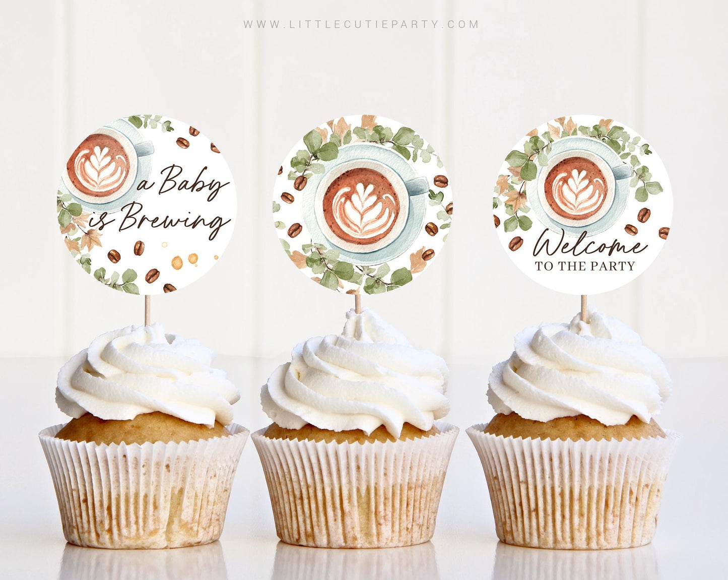 Baby is Brewing Cake Topper: Coffee Cupcake Decorations (Editable Digital Download) BRGBS001