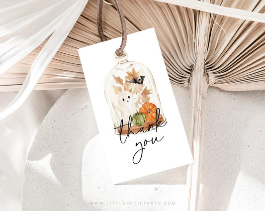 Editable Little Boo is Turning 1 Birthday Invitation with Picture, Halloween First Birthday Invite with Gift Tag LTBBD003