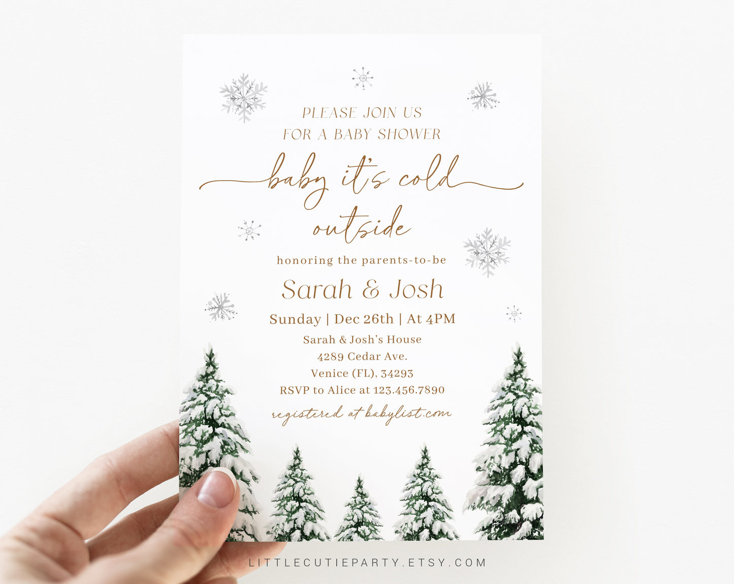 Editable Baby Its Cold Outside Baby Shower Invitation Set with Gift Tag WINBS002