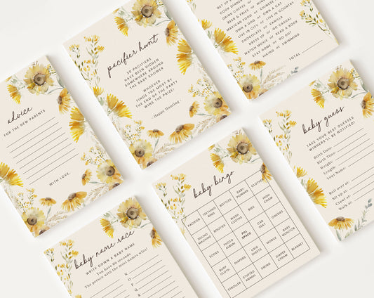 Editable Sunflower Baby Shower Game, Baby Shower Activity for Sunflower Baby Shower Party SUNFBS001