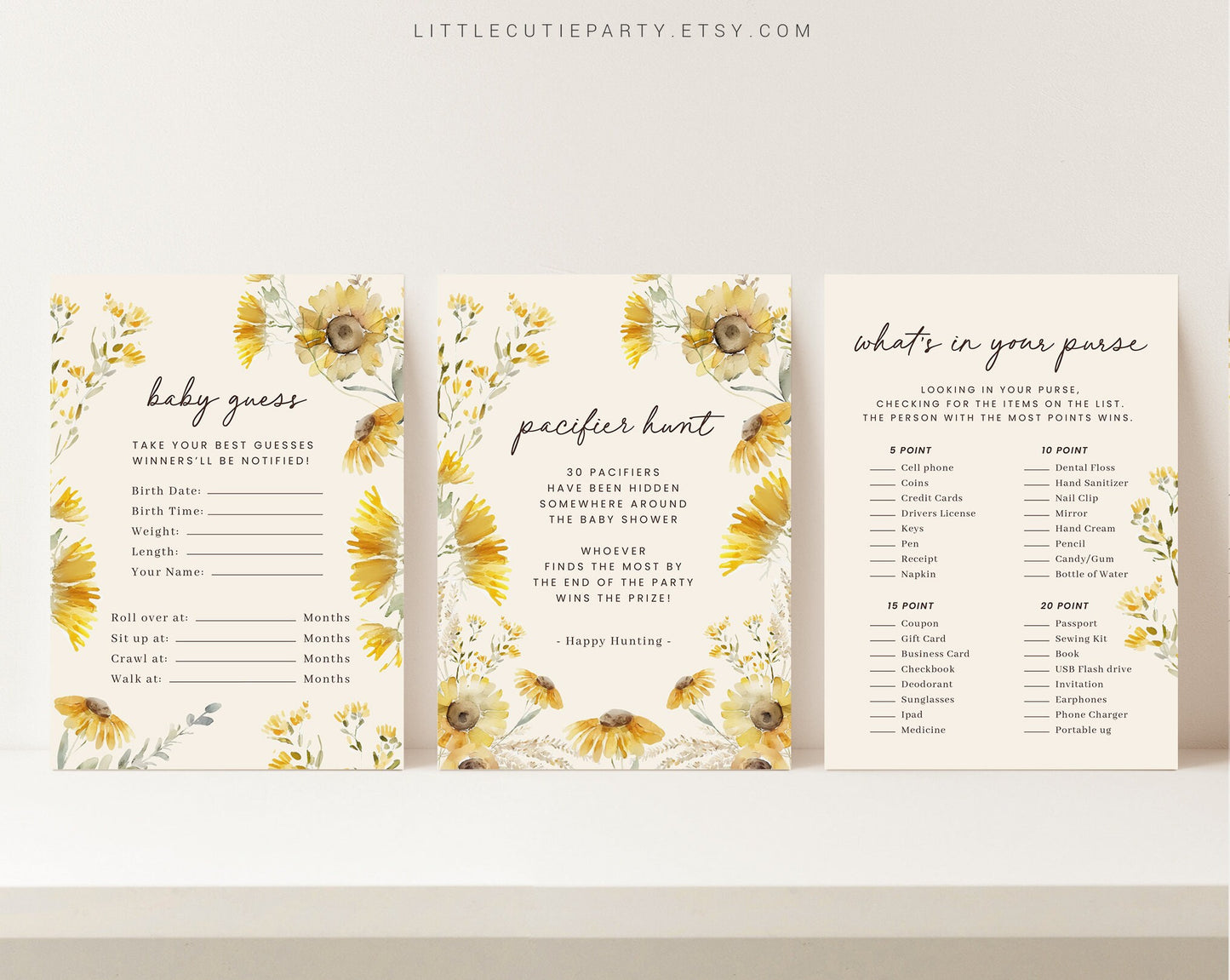 Editable Sunflower Baby Shower Game, Baby Shower Activity for Sunflower Baby Shower Party SUNFBS001