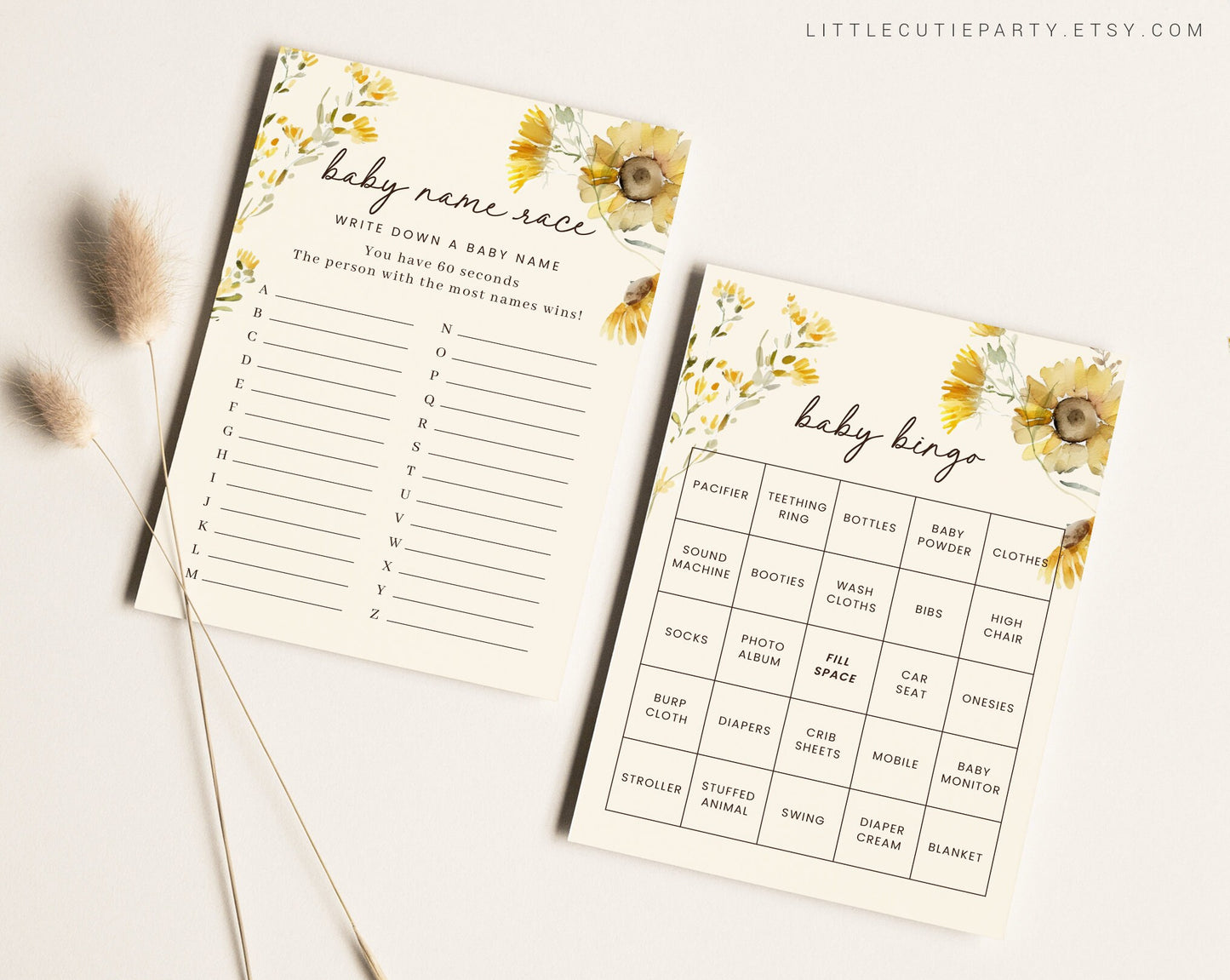 Editable Sunflower Baby Shower Game, Baby Shower Activity for Sunflower Baby Shower Party SUNFBS001